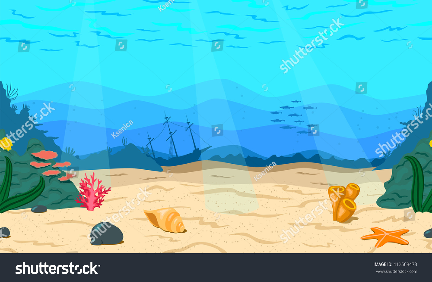 Cartoon Sea Ocean Seabed Game Horizontal 库存矢量图（免版税）412568473 | Shutterstock