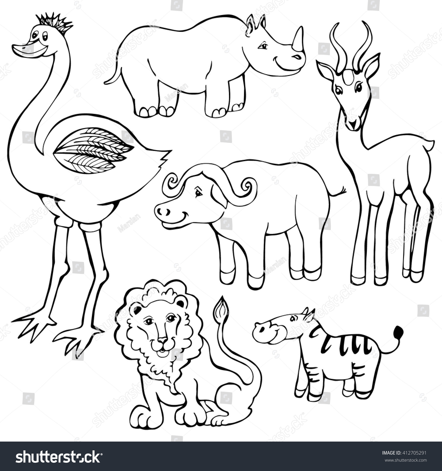 African Animals Hand Drawn Illustration Set Stock Vector (Royalty Free ...