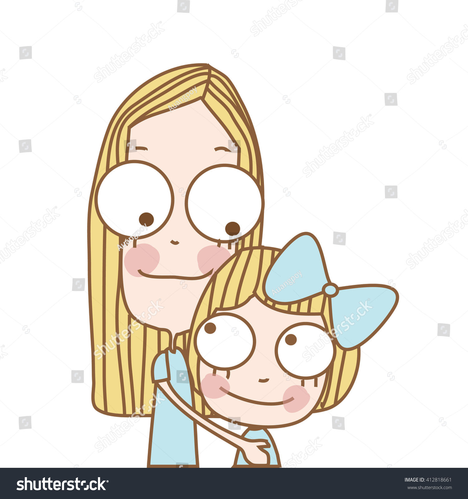 Illustration Cute White Mother Hugging Daughter Stock Vector Royalty