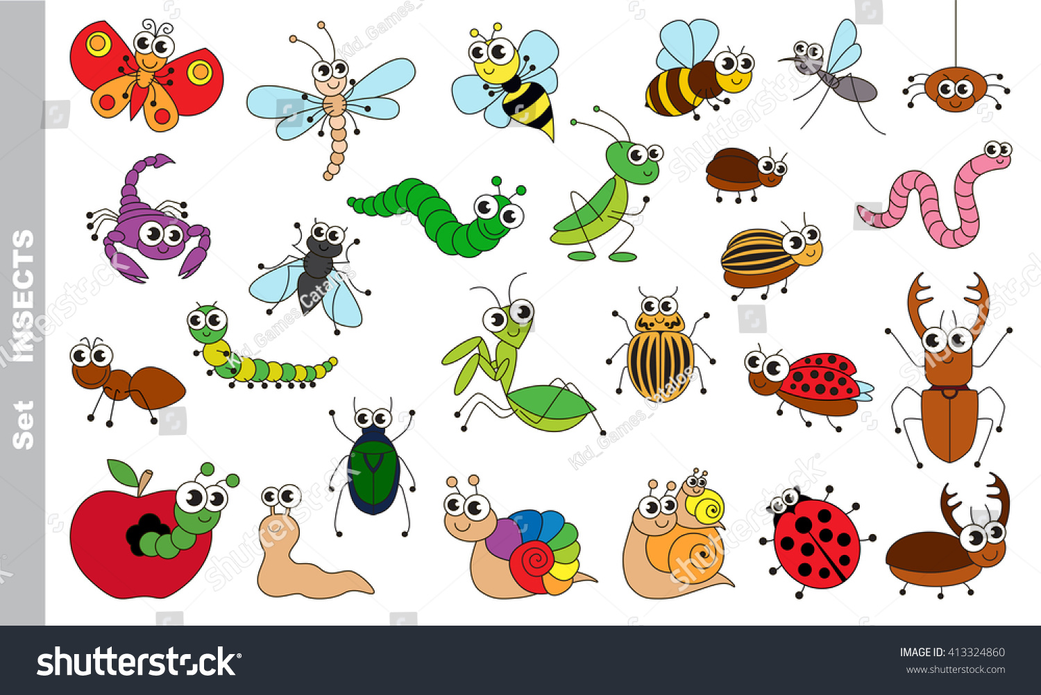 Insect Set Vector Colorful Version Stock Vector (Royalty Free ...