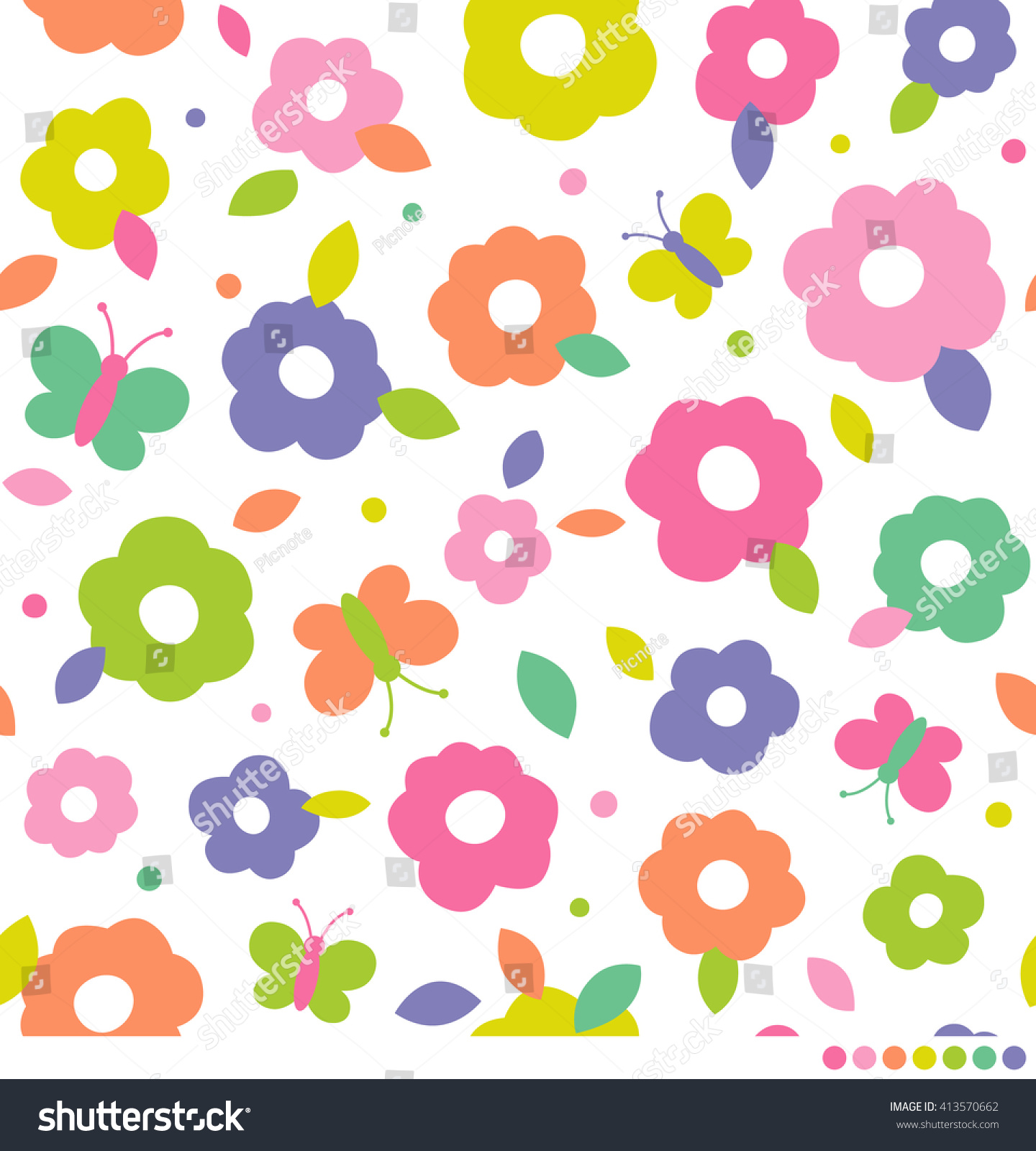 Colorful Cute Flower Butterfly Vector Pattern Stock Vector (Royalty ...