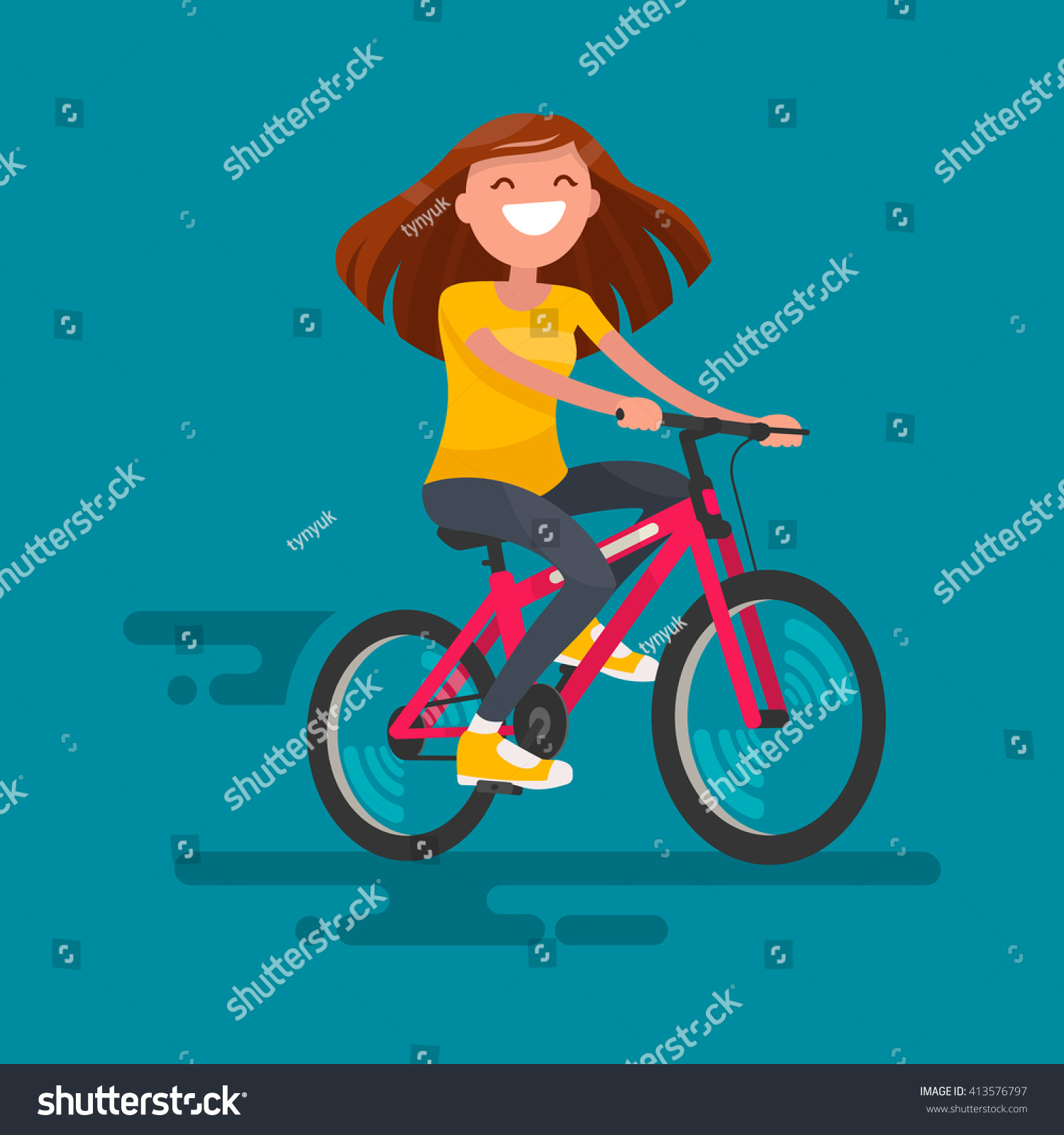 Happy Girl Riding Bicycle Vector Illustration Stock Vector Royalty Free 413576797 Shutterstock