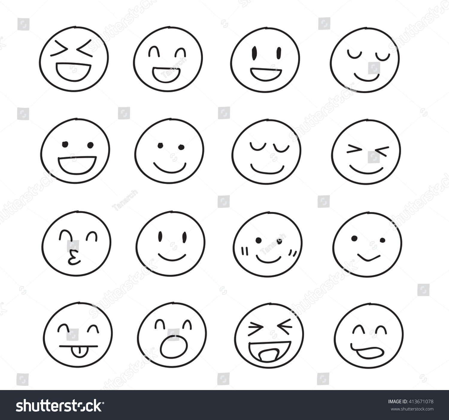 Collection Freehand Drawing Happy Emoticons Stock Vector Royalty Free Shutterstock