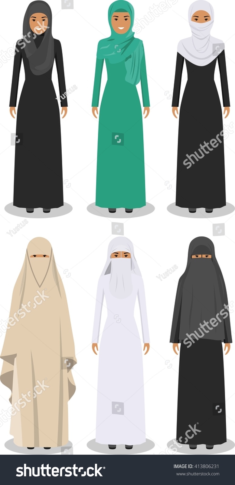 Set Different Standing Arab Women Traditional Stock Vector (royalty 