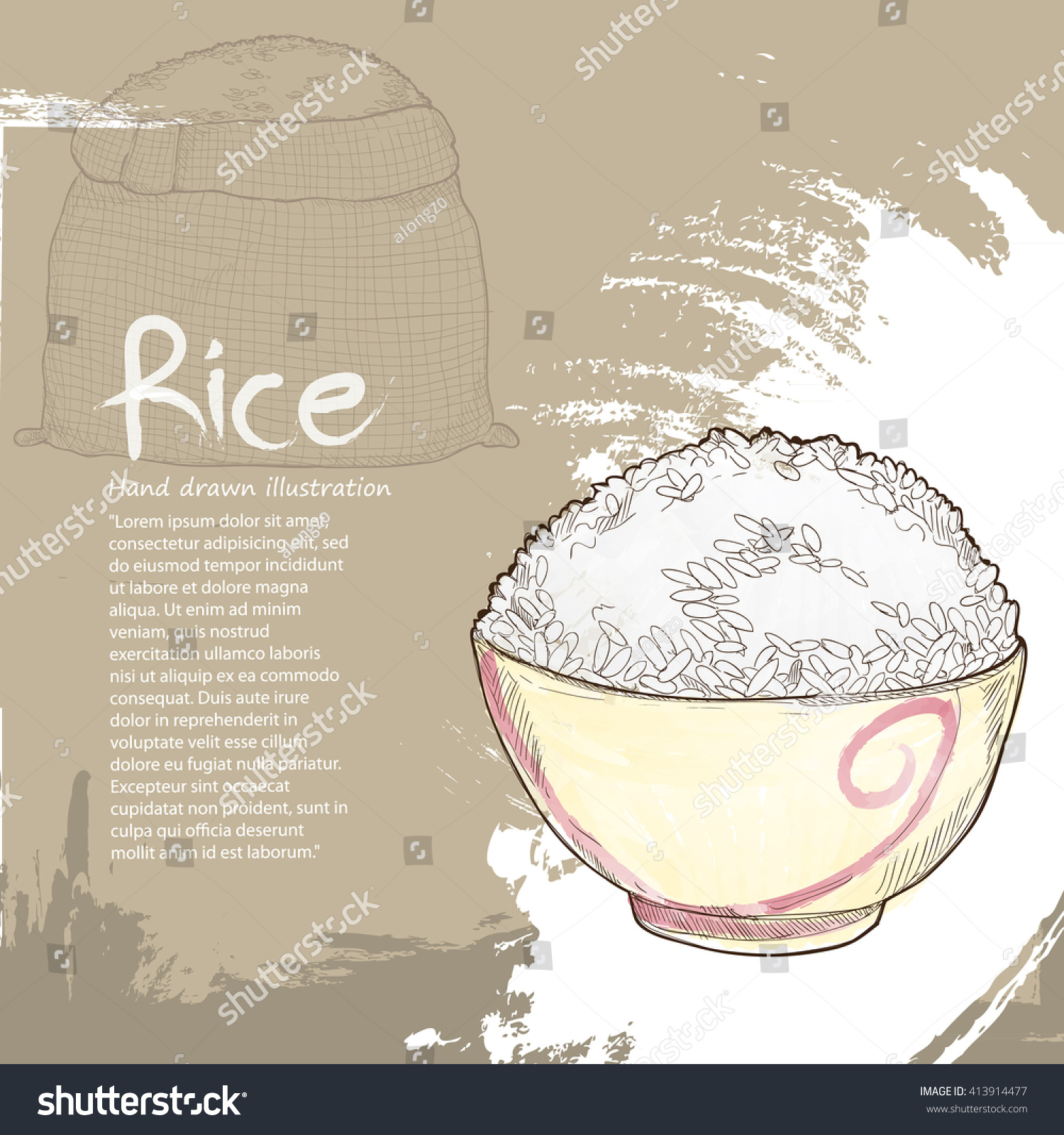 Hand Drawn Illustration Rice Rice Background Stock Vector (Royalty Free