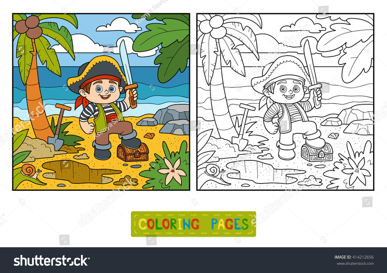 Coloring Book Children Pirate Treasure Chest Stock Vector (Royalty Free