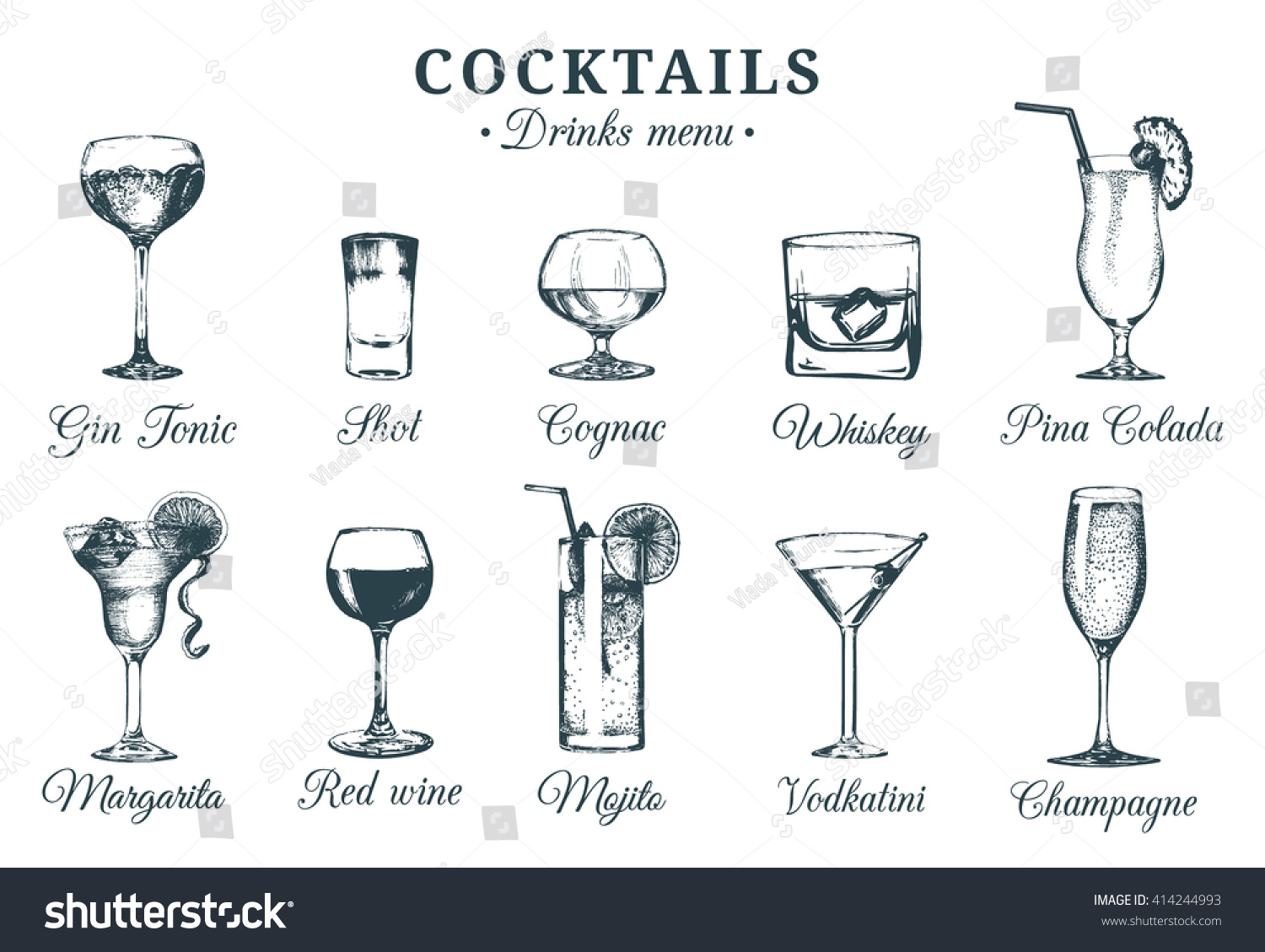 Эскиз бокалов для разного алкоголя