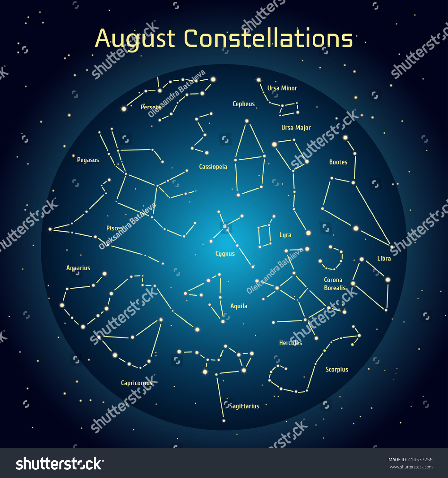 Vector Illustration Constellations Night Sky August Stock Vector