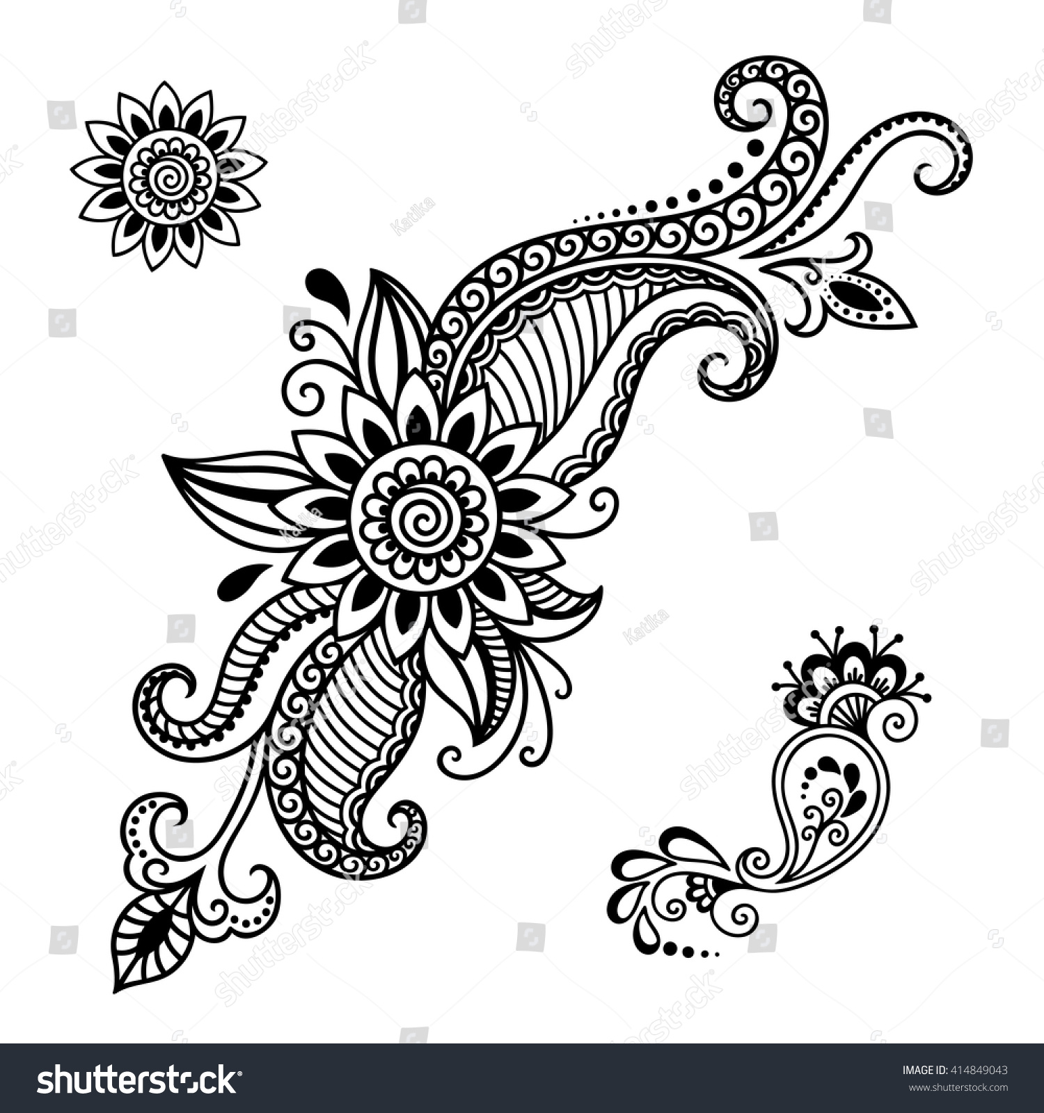 Set Mehndi Flower Pattern Henna Drawing Stock Vector (Royalty Free ...