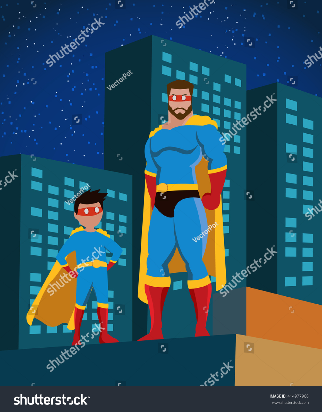 Superhero Family Flat Poster Father Son Stock Vector (Royalty Free ...