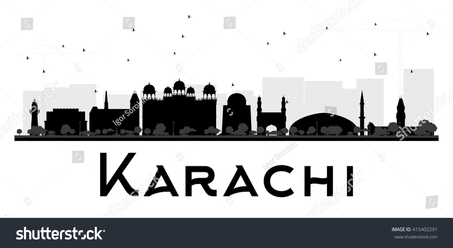 Karachi City Skyline Black White Silhouette Stock Vector (Royalty Free ...