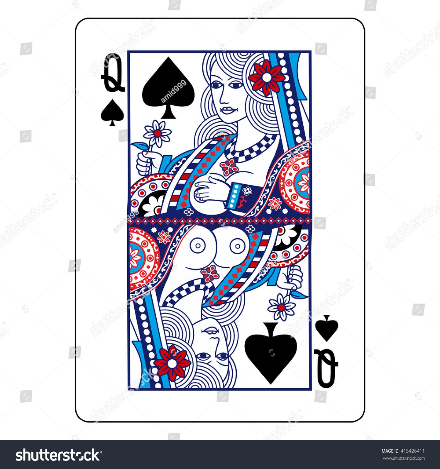 Playing Cards Spades Queen Stock Vector (Royalty Free) 415426411 ...