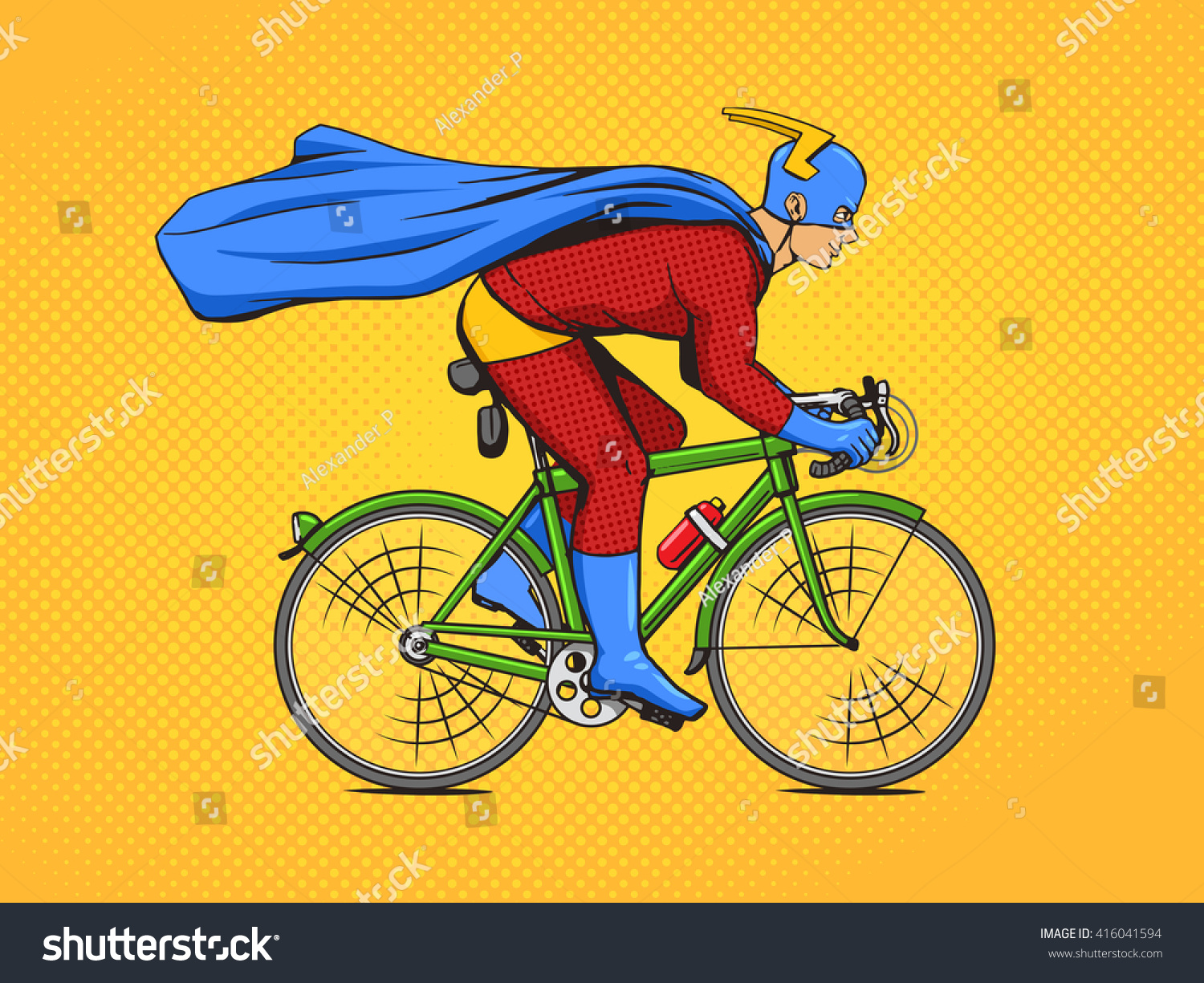 Superhero On Bicycle Cartoon Pop Art Stock Vector (Royalty Free ...