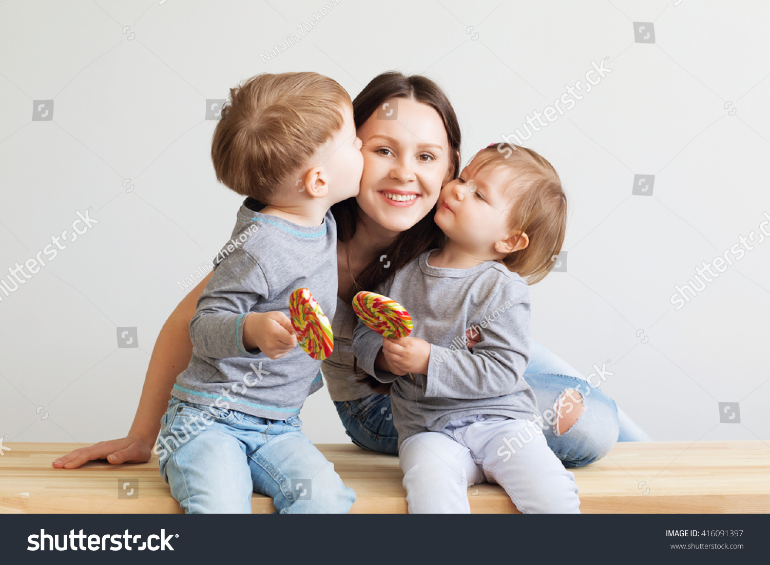 Portrait Happy Mother Her Two Little Stock Photo 416091397 | Shutterstock