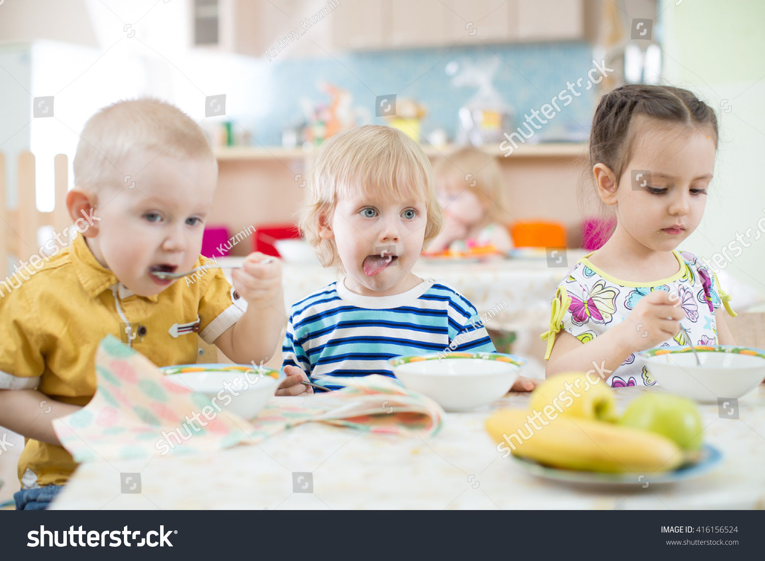 Funny Little Kids Eating Plates Day Stock Photo 416156524 | Shutterstock