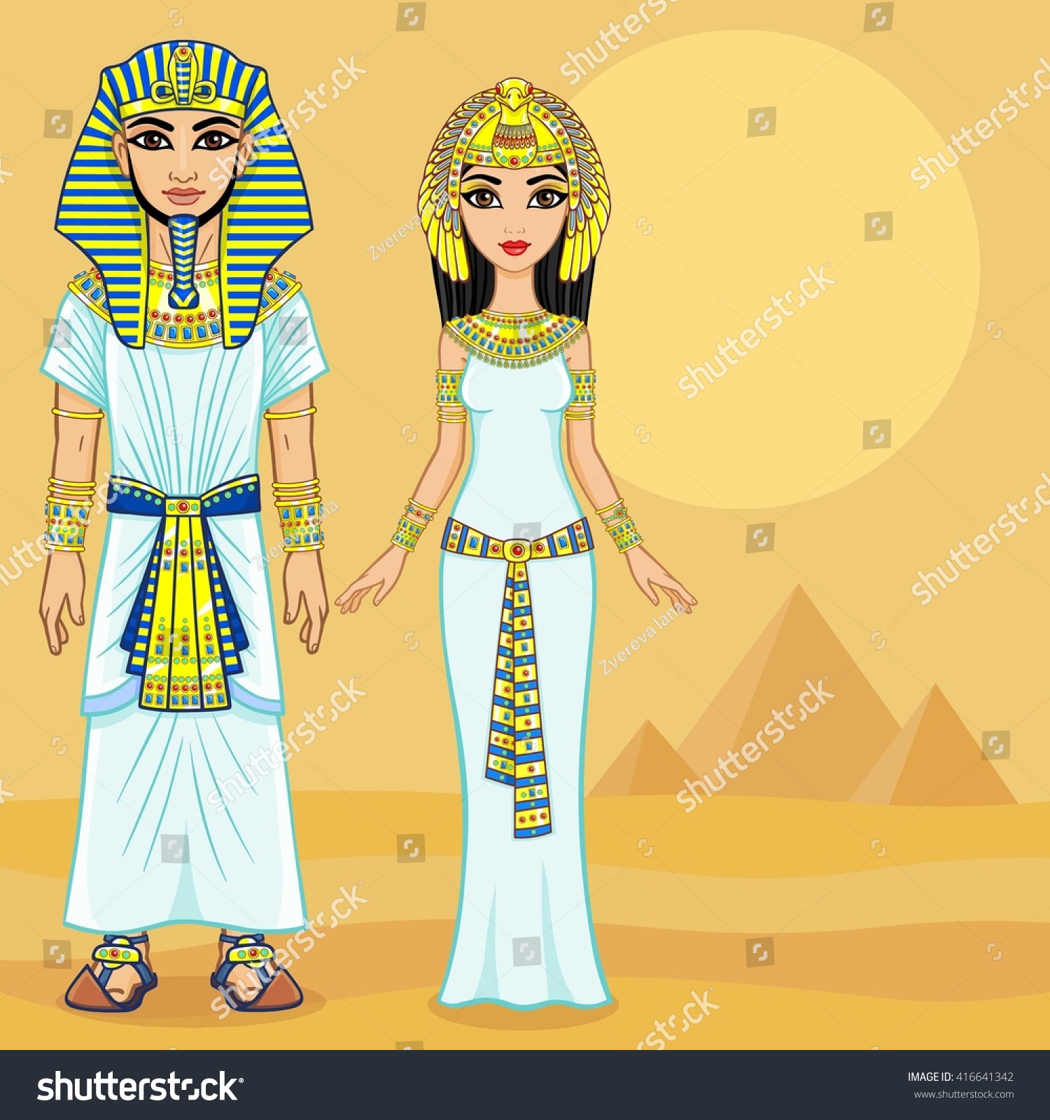 Animation Egyptian Imperial Family Ancient Clothes Stock Vector ...