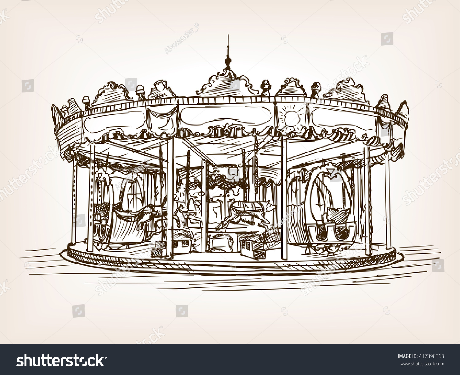 Children Carousel Sketch Style Raster Illustration Stock Illustration ...