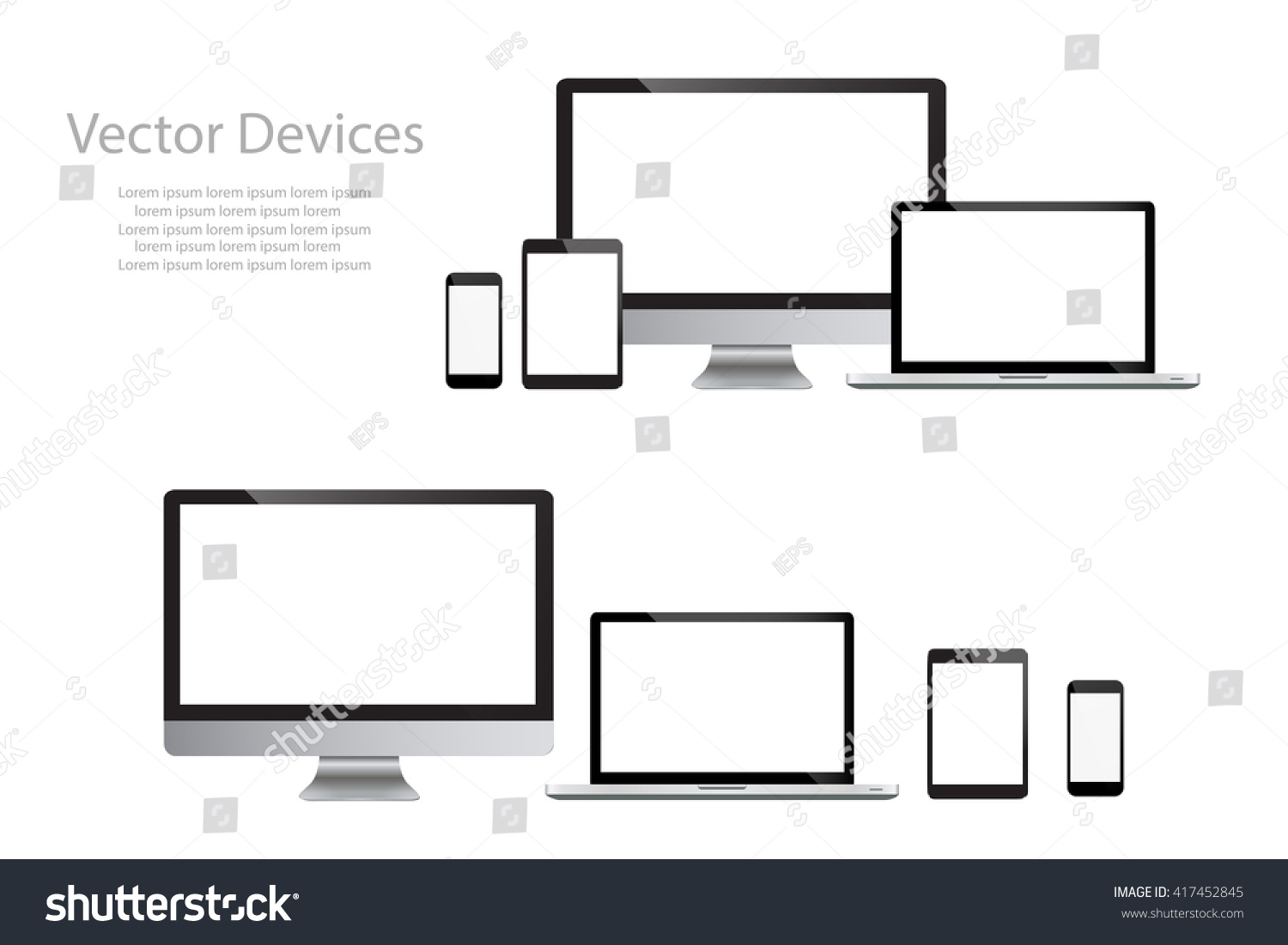 Set Realistic Computer Monitors Laptops Tablets Stock Vector (Royalty ...