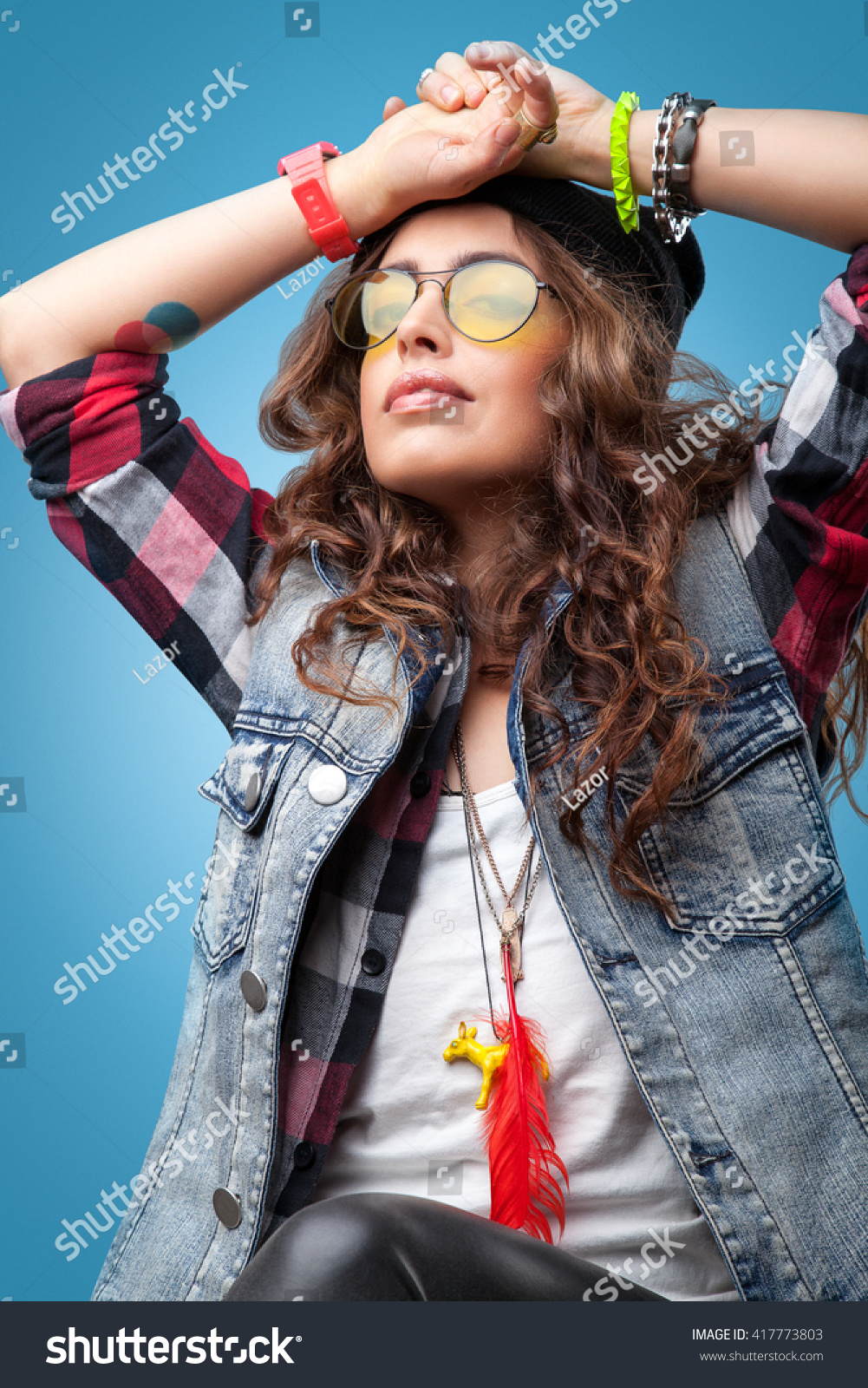 hipster girl curly hair