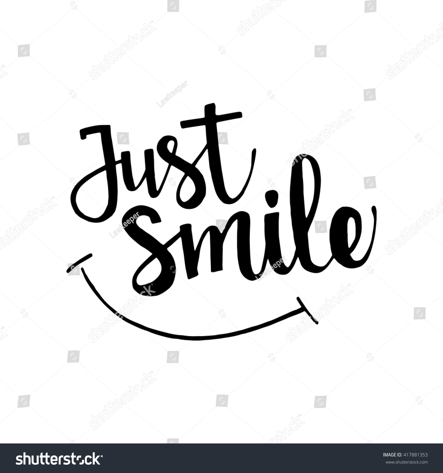 Just Smile Handwritten Lettering Inspirational Quote Stock Vector ...