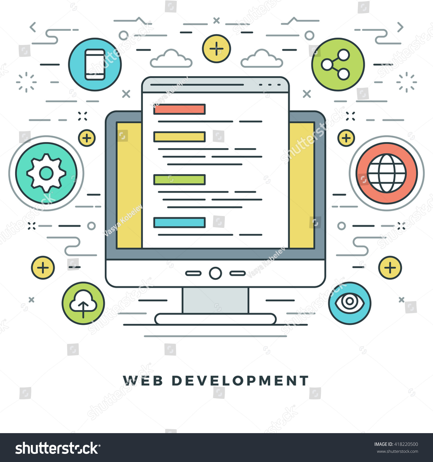 Flat Line Web Development Concept Vector Stock Vector (Royalty Free ...