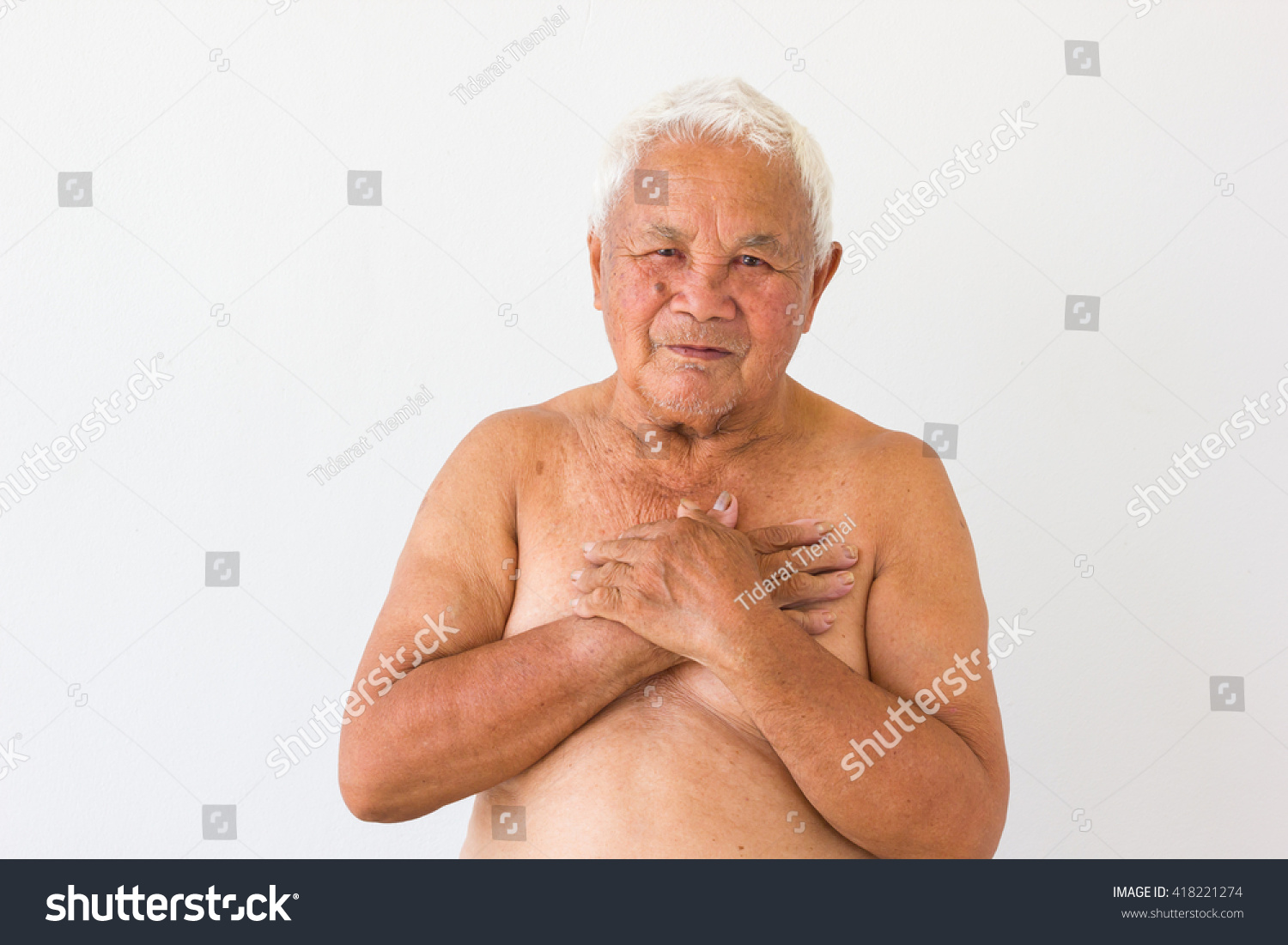 Smiling Asian Old Naked Man Touching Stock Photo 418221274 Shutterstock.