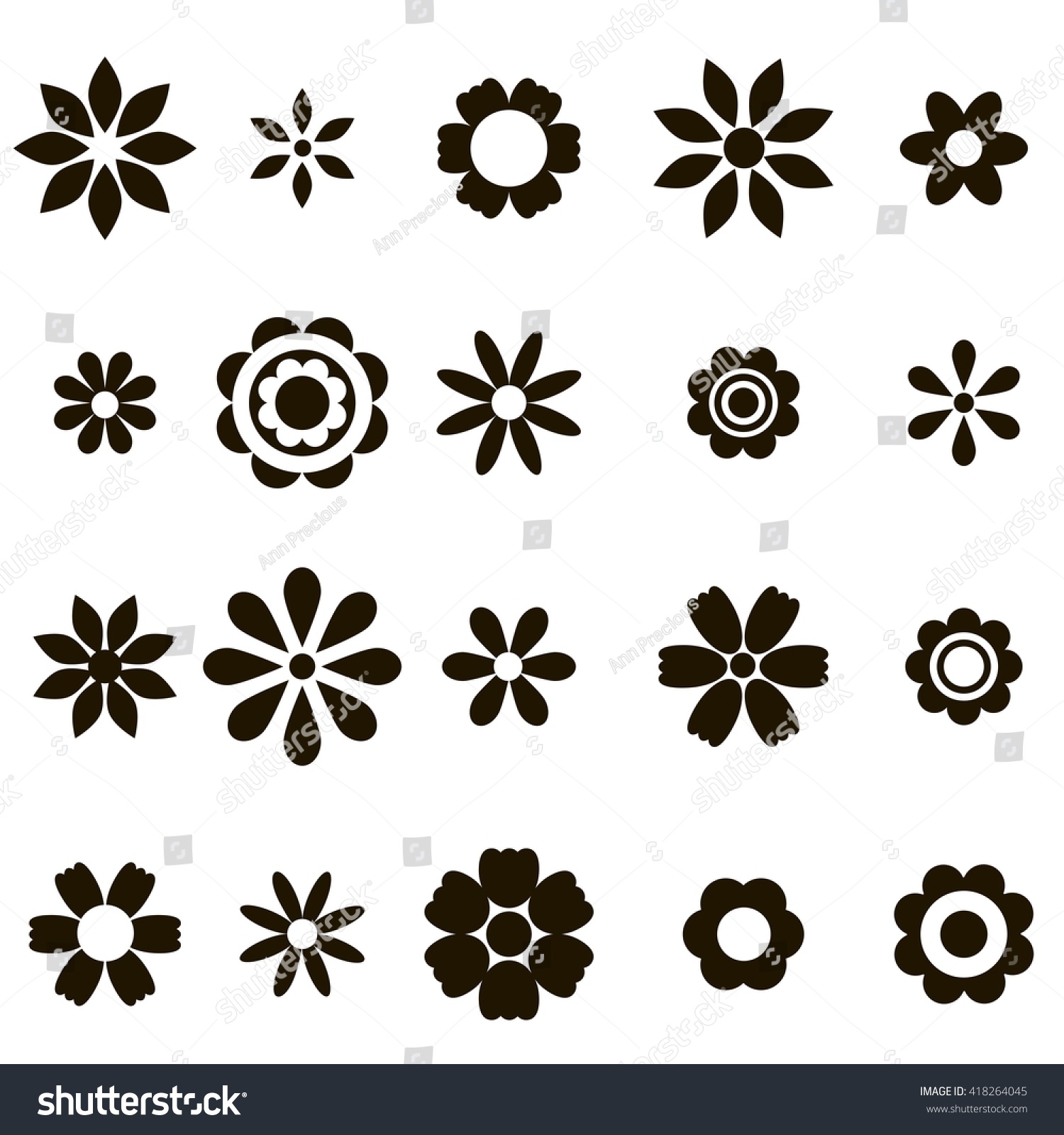 Set Black Flat Flower Icons Raster Stock Illustration 418264045 ...