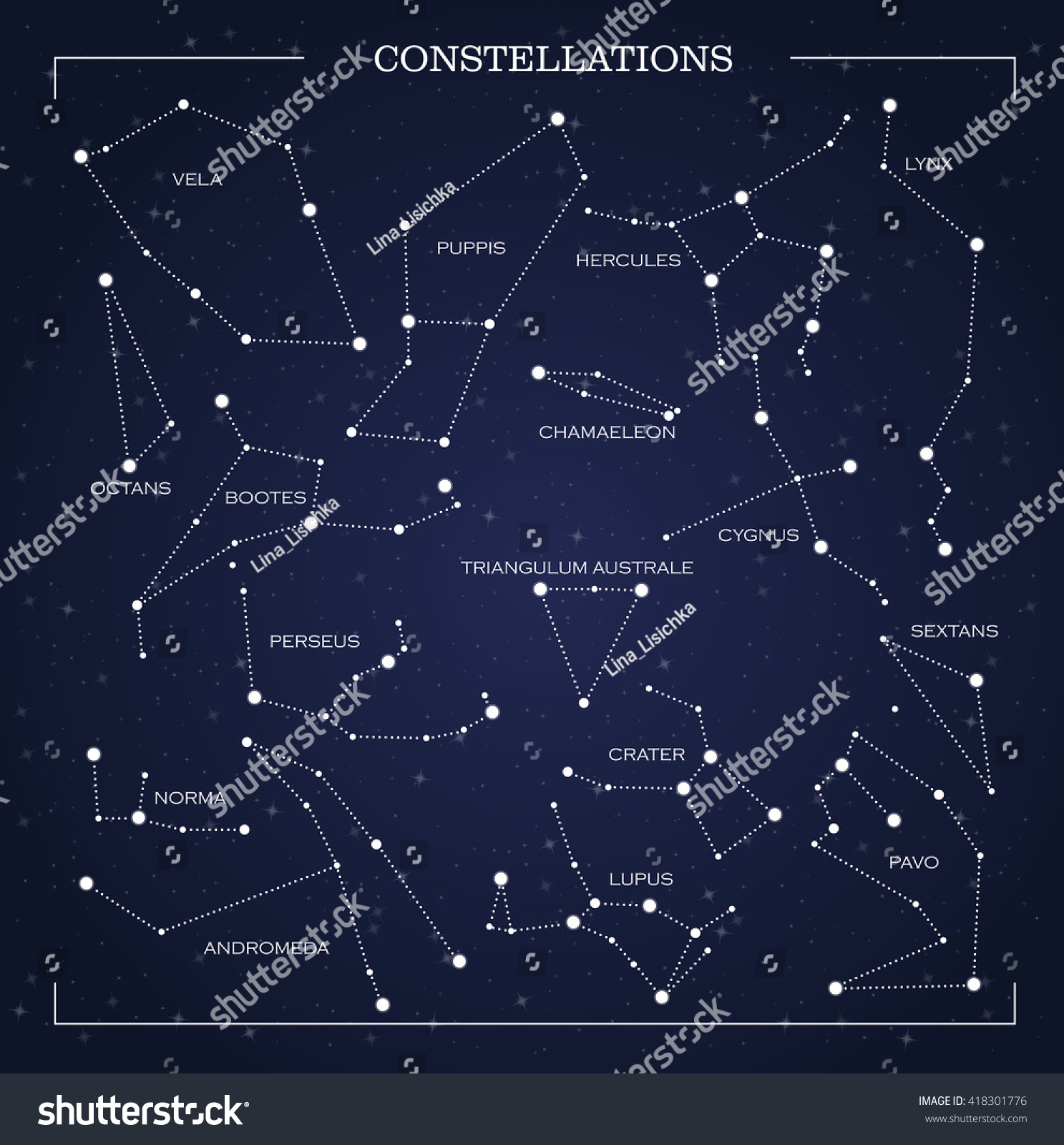 Constellations Night Sky Vector Stock Vector (Royalty Free) 418301776 ...