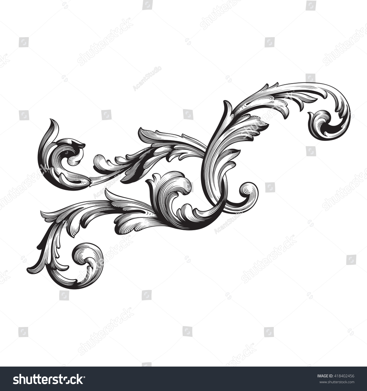 Vintage Baroque Frame Scroll Ornament Engraving Stock Vector (Royalty ...