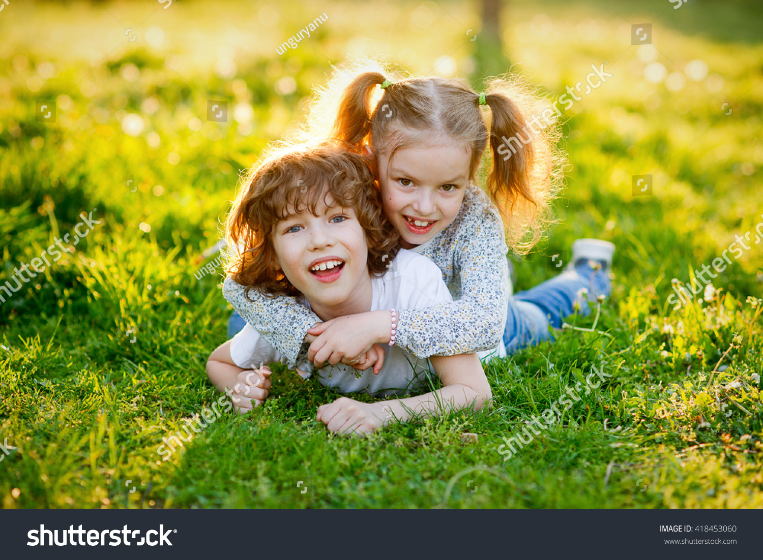 Kids Boy Girl Playing Joking Hogging Stock Photo 418453060 | Shutterstock
