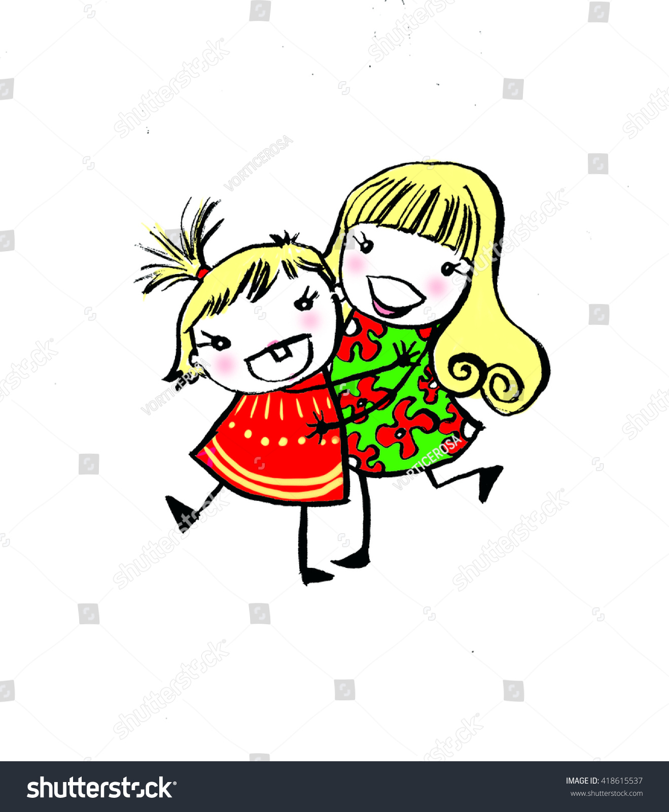 Blond Sisters Hugging Stock Illustration 418615537 Shutterstock 