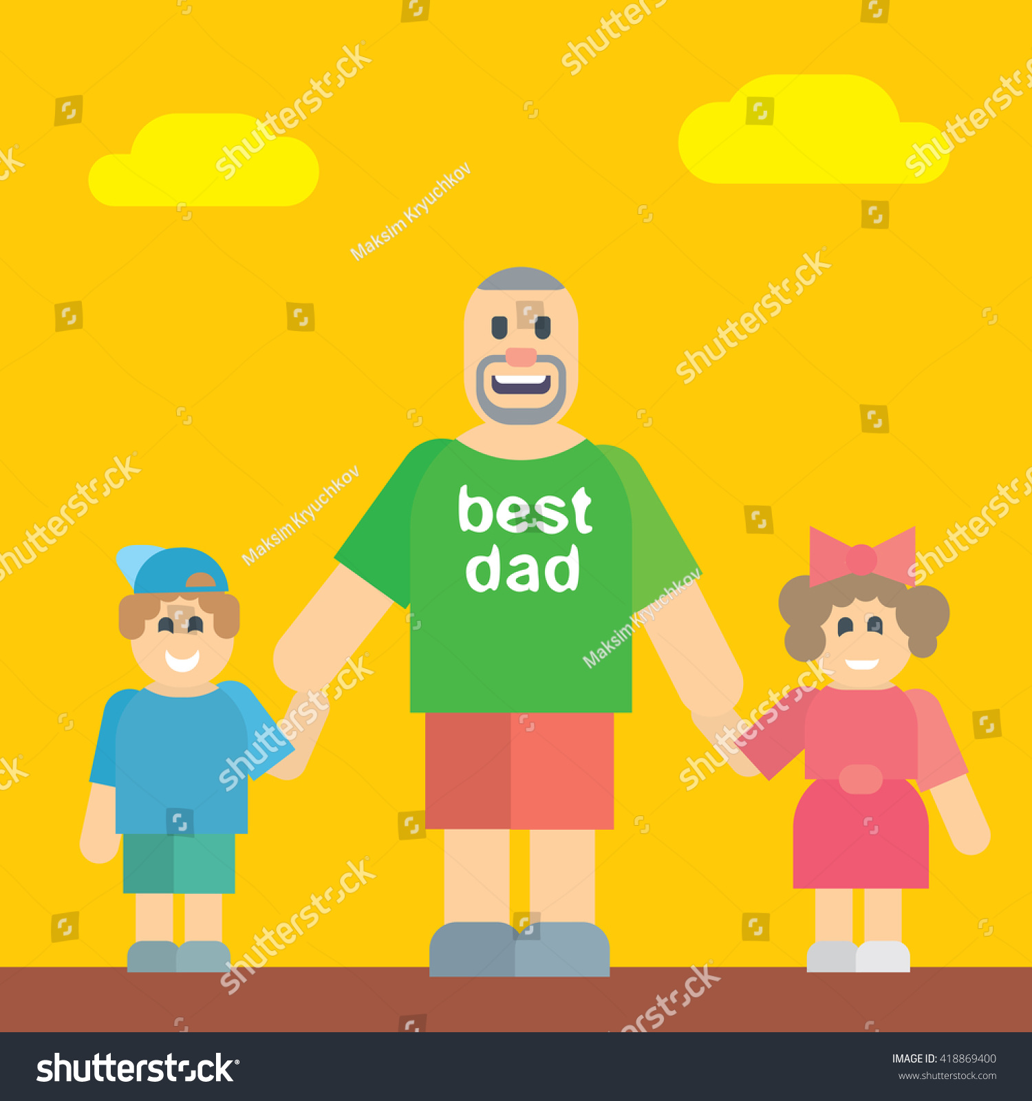 Happy Father Walking His Daughter Son Stock Vector Royalty Free