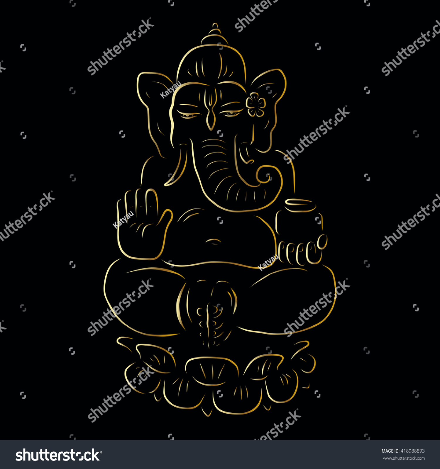 Hindu God Ganesha Golden Ganapati Vector Stock Vector (Royalty Free ...