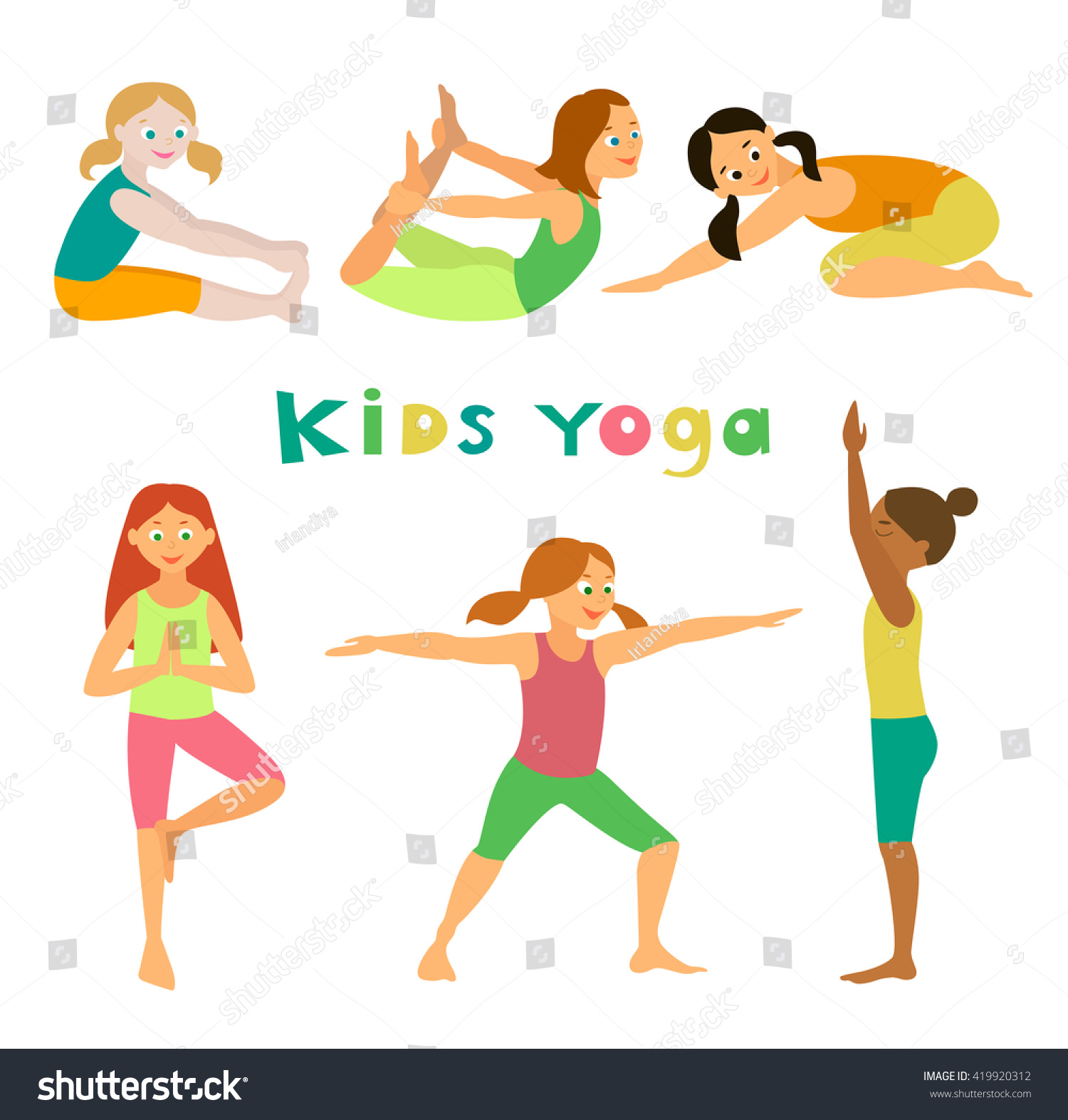 Kids Yoga Vector Illustration Asanas Set Stock Vector (Royalty Free ...