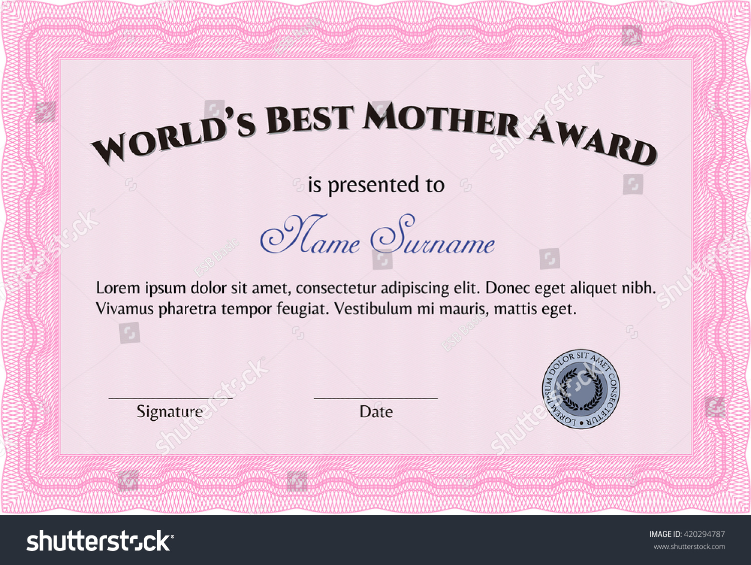 Best Mom Award Border Frame Quality Stock Vector (Royalty Free ...