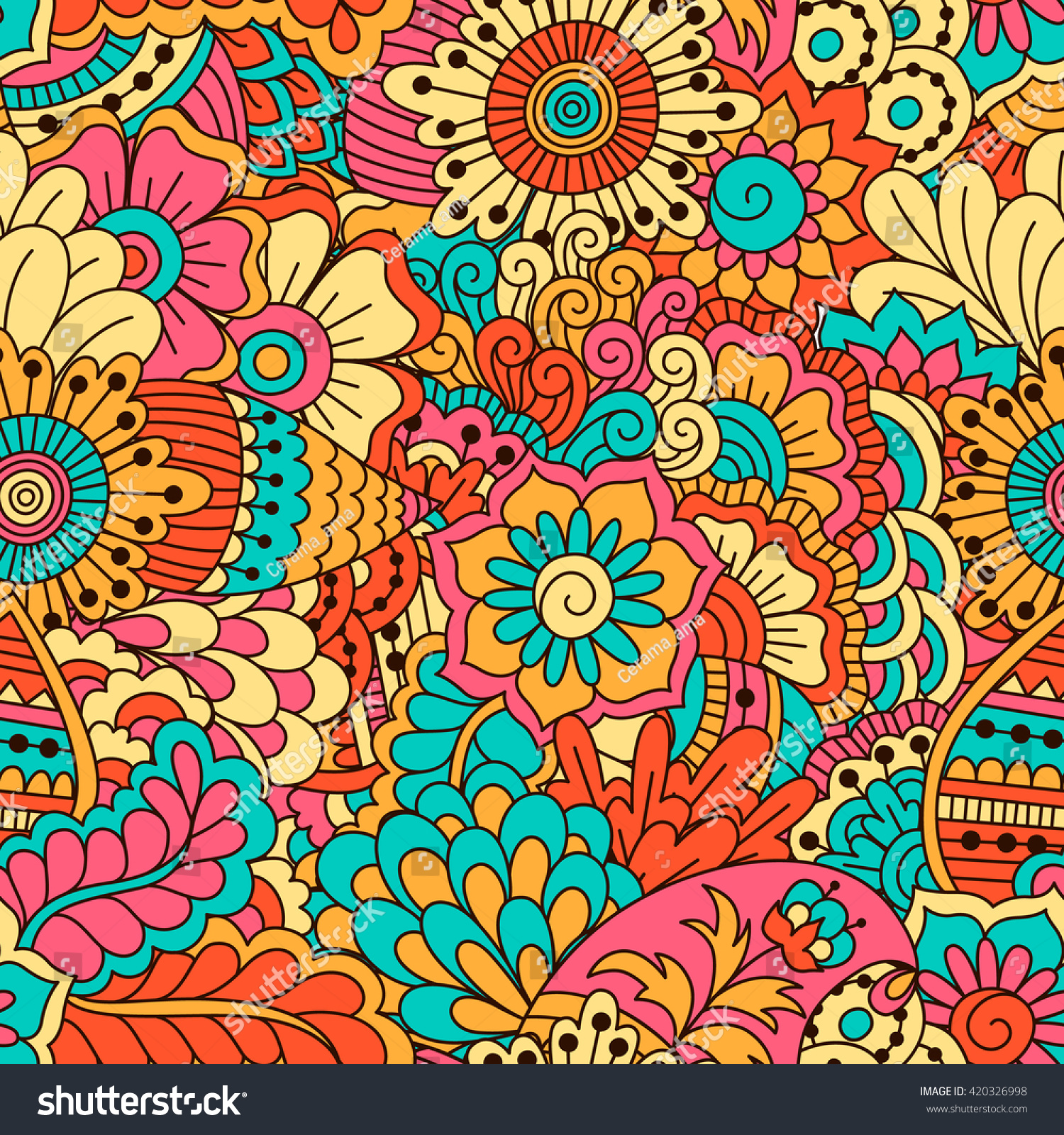 Hand Drawn Seamless Pattern Floral Elements Stock Vector (Royalty Free ...