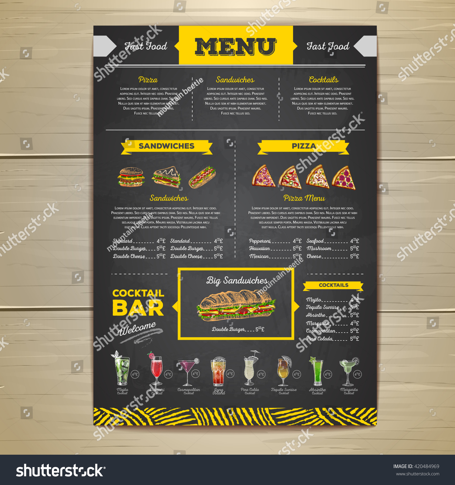 Vintage Chalk Drawing Fast Food Menu Stock Vector (Royalty Free ...