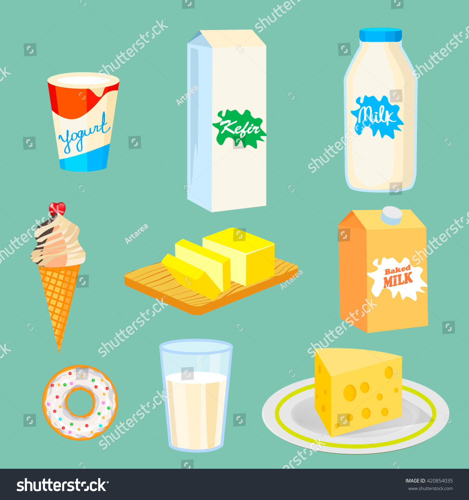 Milk Dairy Products Vector Illustration Yogurt Stock Vector (Royalty ...