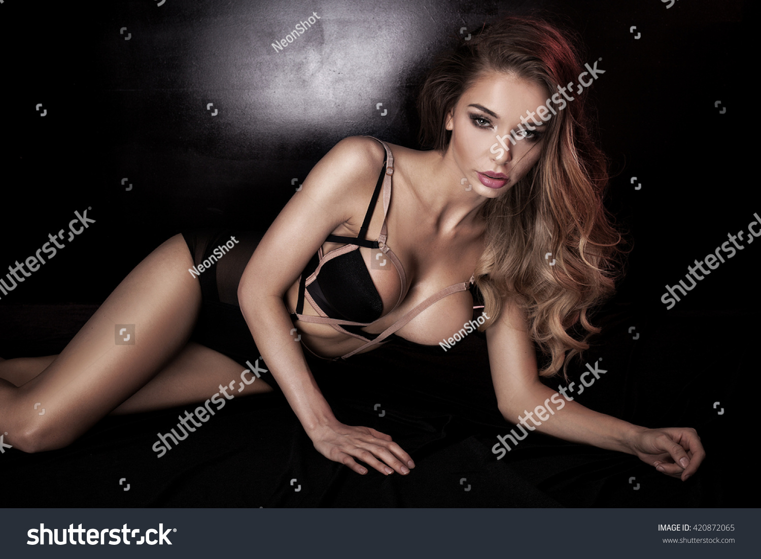 Sensual Beautiful Woman Wearing Black Lingerie Stock Photo