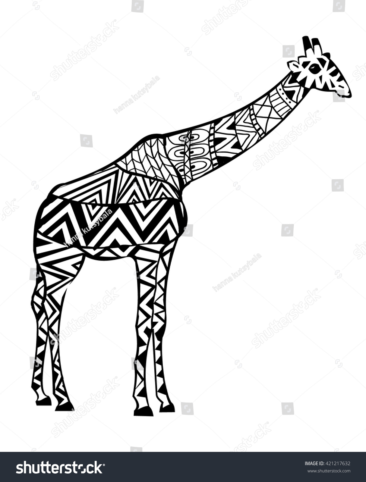 Hand Drawn Coloring Pages Giraffe Zentangle Stock Vector (Royalty Free ...