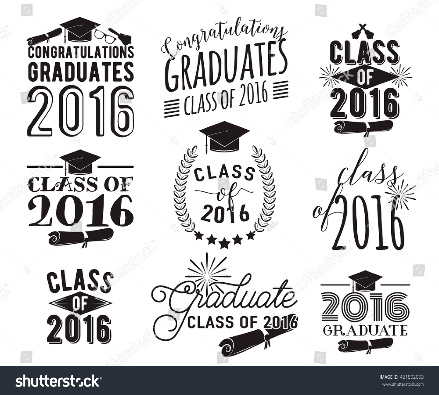 Graduation Wishes Overlays Lettering Labels Design Stock Vector ...