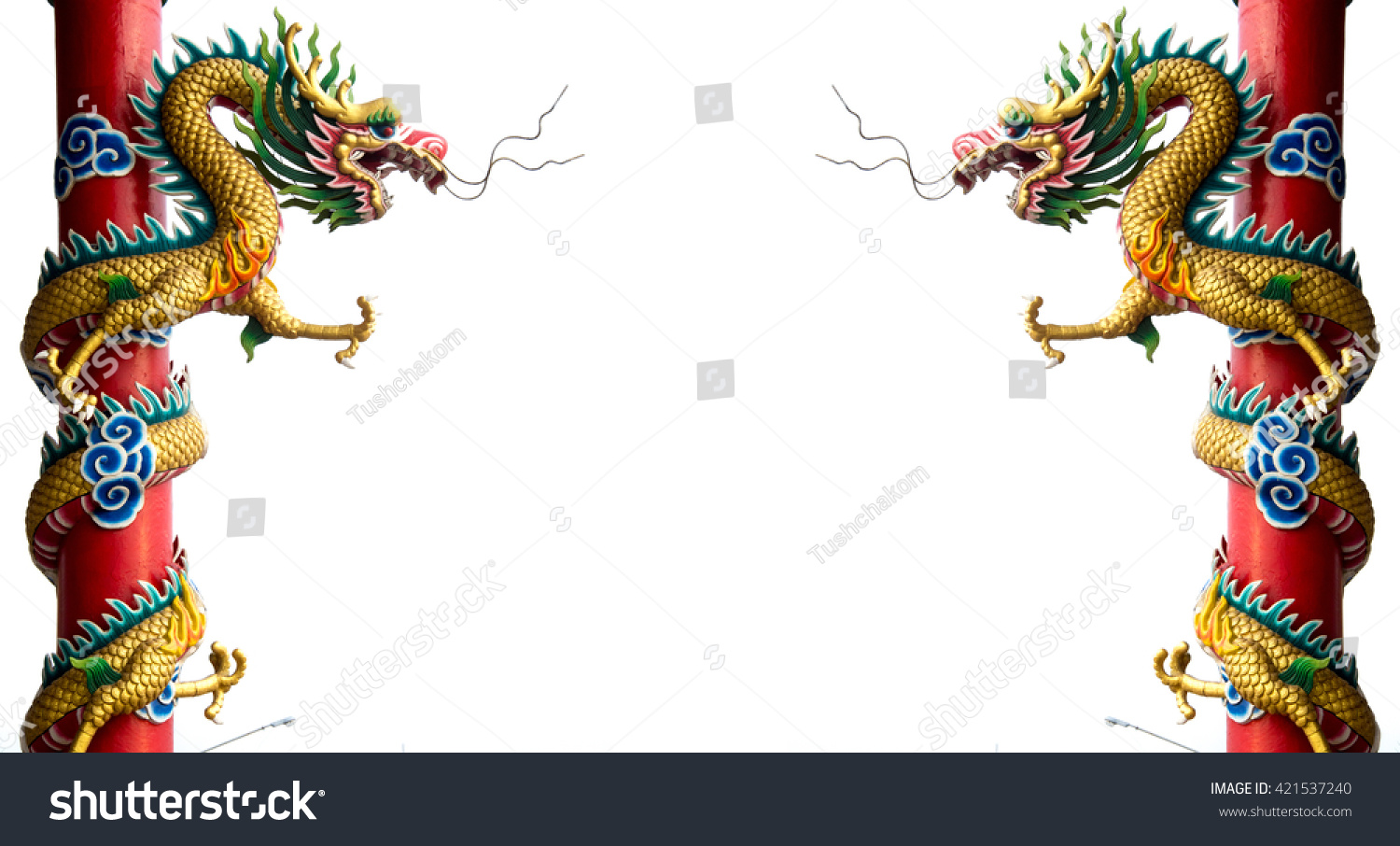 Twin Golden Chinese Dragon Wrapped Around Stock Photo 421537240 ...