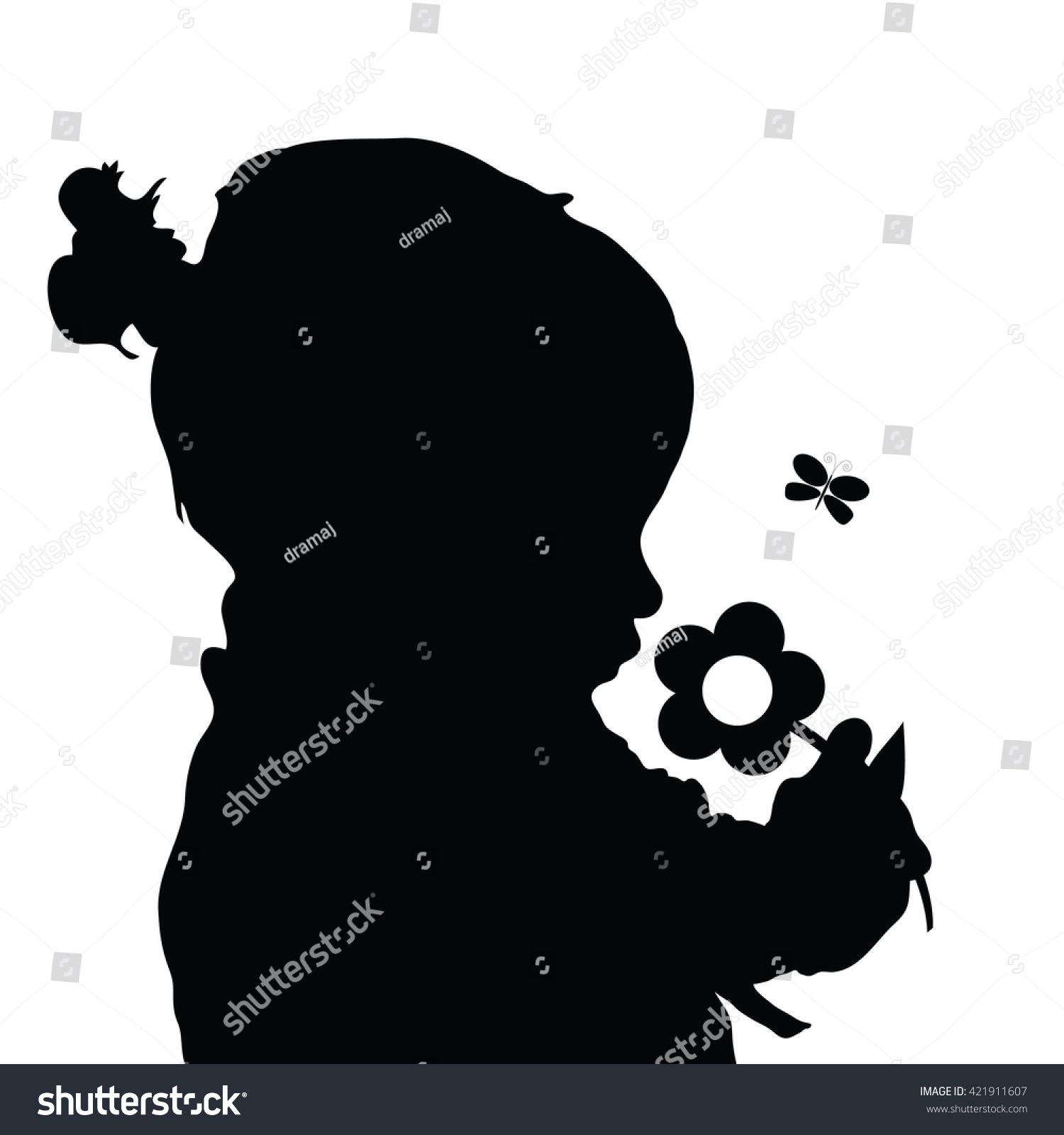 Child Flower Silhouette Illustration Black Stock Vector (royalty Free 