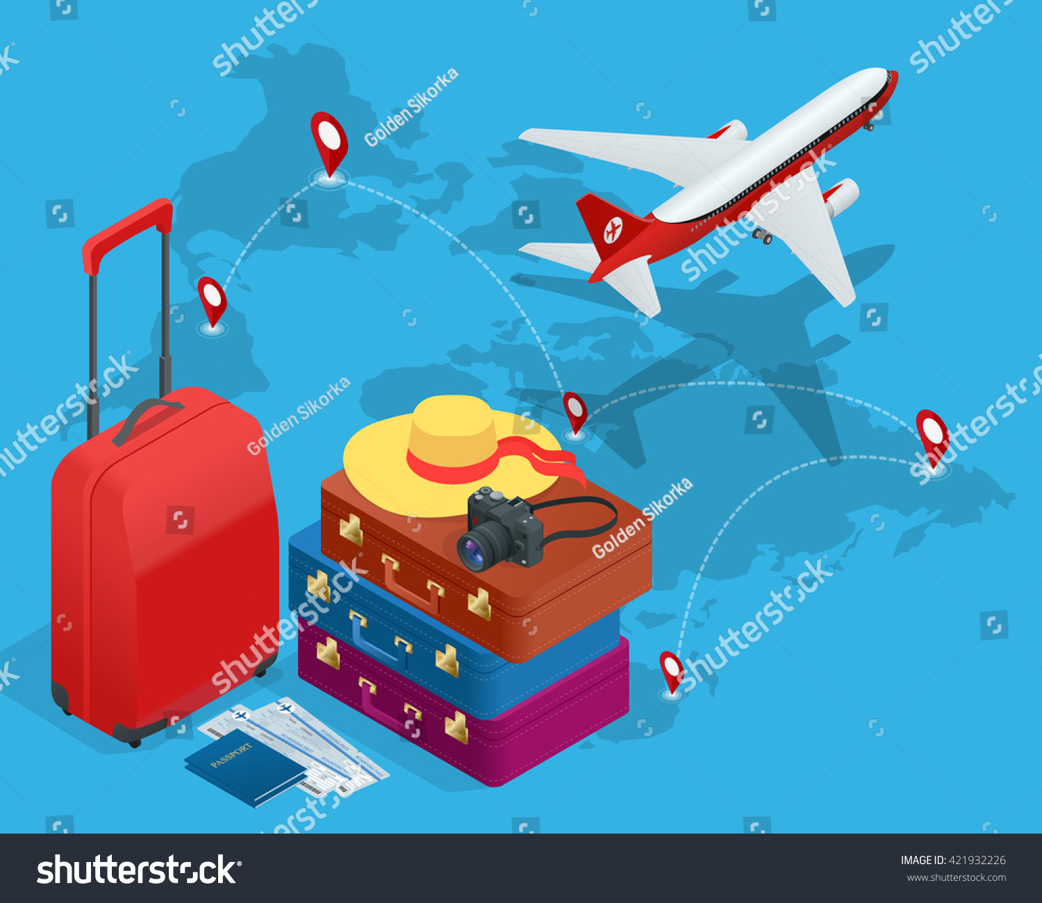 Travel Bags Passport Foto Camera Travel Stock Illustration 421932226 ...