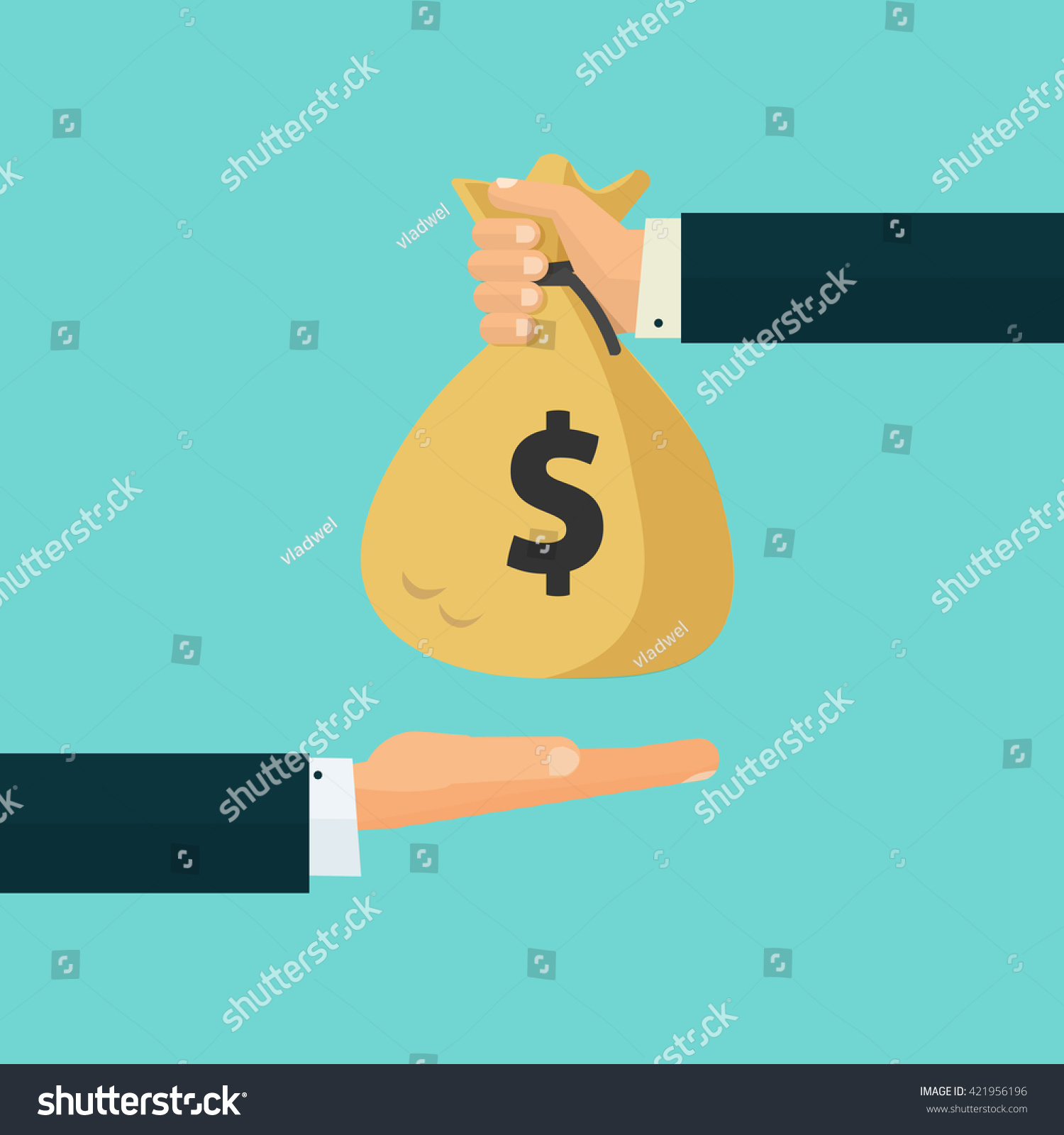 Hand Giving Money Bag Another Hand Stock Illustration 421956196 ...