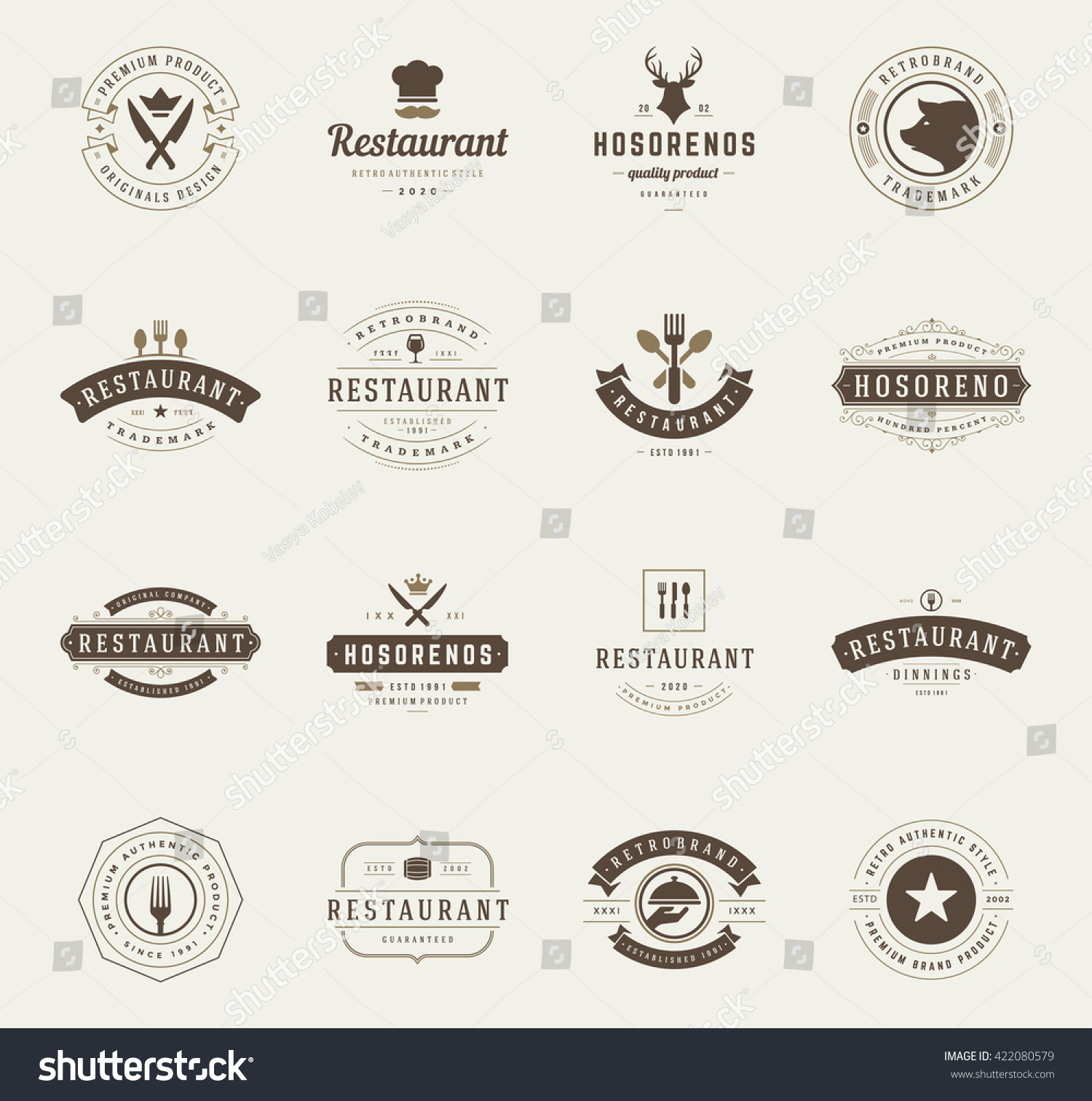 Vintage Restaurant Logos Design Templates Set Stock Vector (Royalty ...