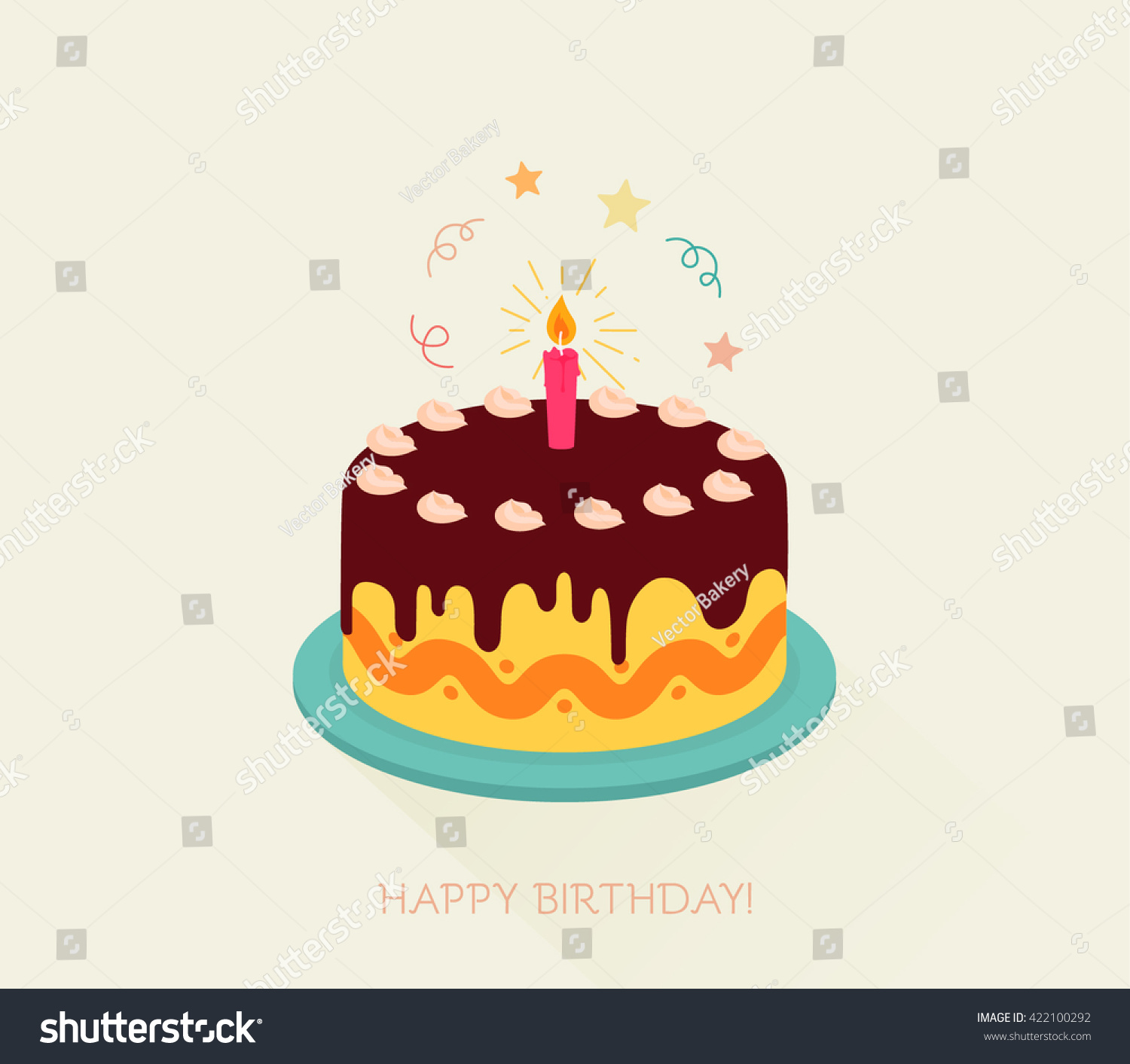 Happy Birthday Chocolate Cake Confetti Flat Stock Vector (Royalty Free ...