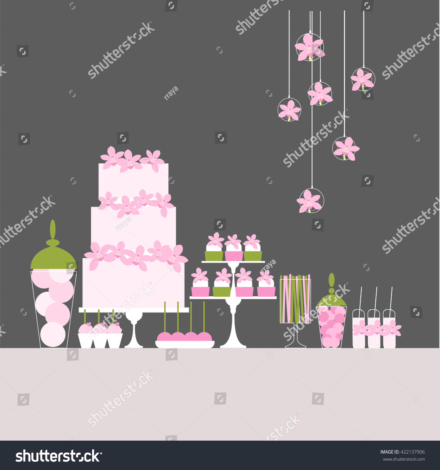 Candy Buffet Cake Cupcakes Wedding Dessert Stock Vector (Royalty Free ...