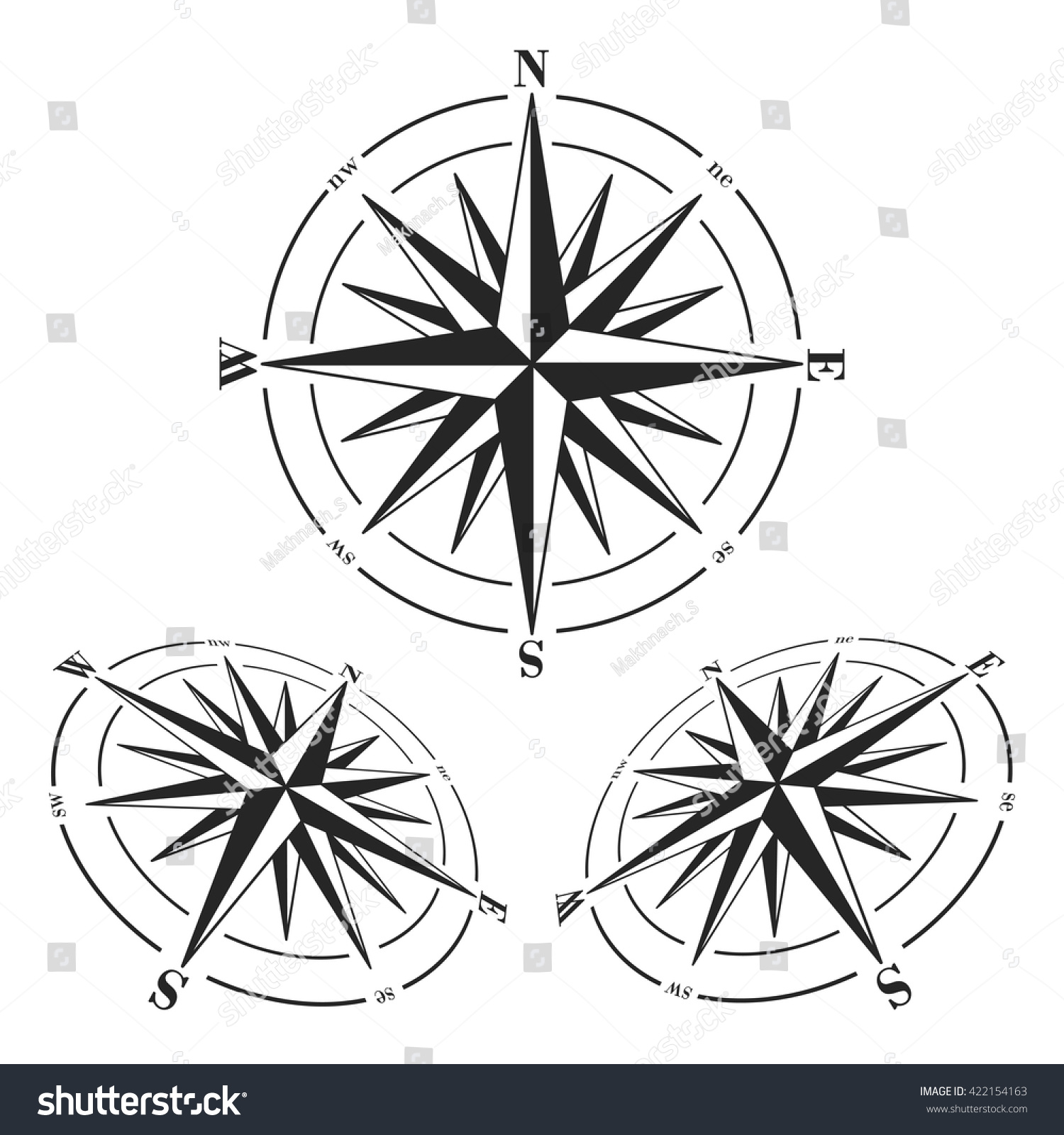 Compass Roses Set Isolated On White Stock Vector Royalty Free 422154163 Shutterstock 6187