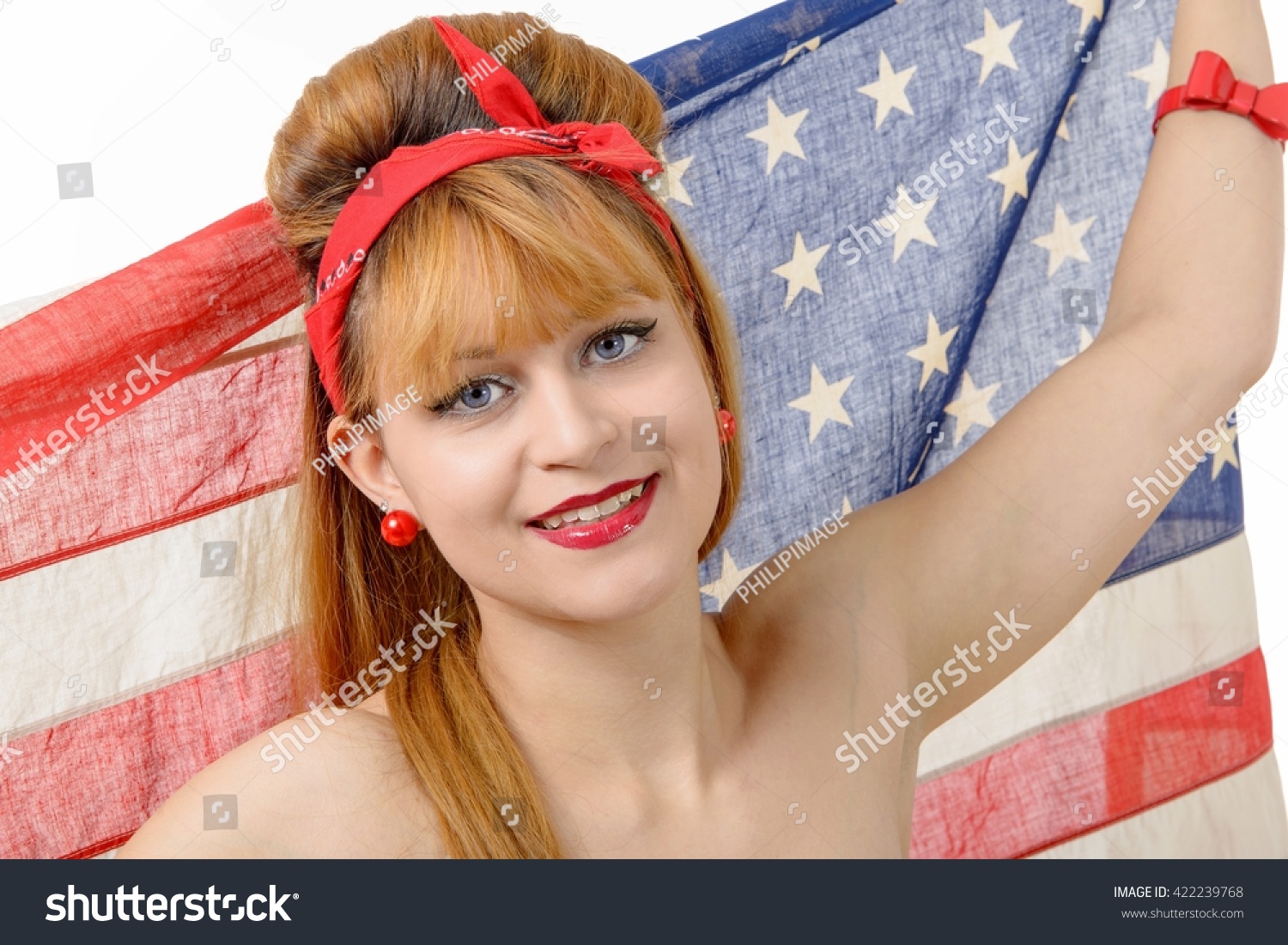 Sexy Pin Girl Holding American Flag Foto Stok 422239768 Shutterstock 2338